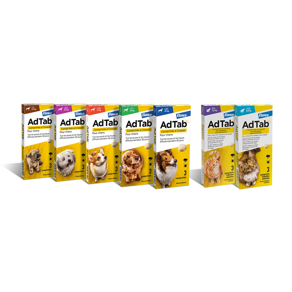 Compresse antiparassitarie masticabili ‘adtab’ cani 1,3 – 2,5 kg / 3 compresse da 56,25 mg Elanco