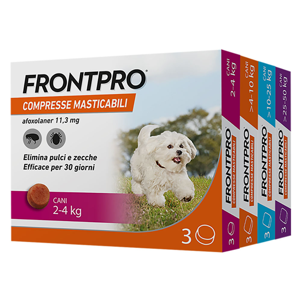 Compresse antiparassitarie masticabili ‘frontpro’ cani da 10 a 25 kg / 3 compresse da 68 mg Frontline