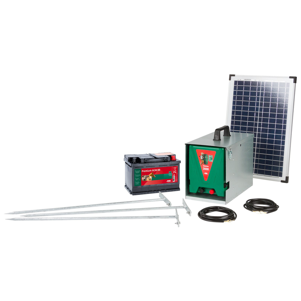 Elettrificatore a pannello solare in kit ‘savanne 3000’ 12v – energia: carica 4,5 j – scarica 3 j (max.) Albert kerbl