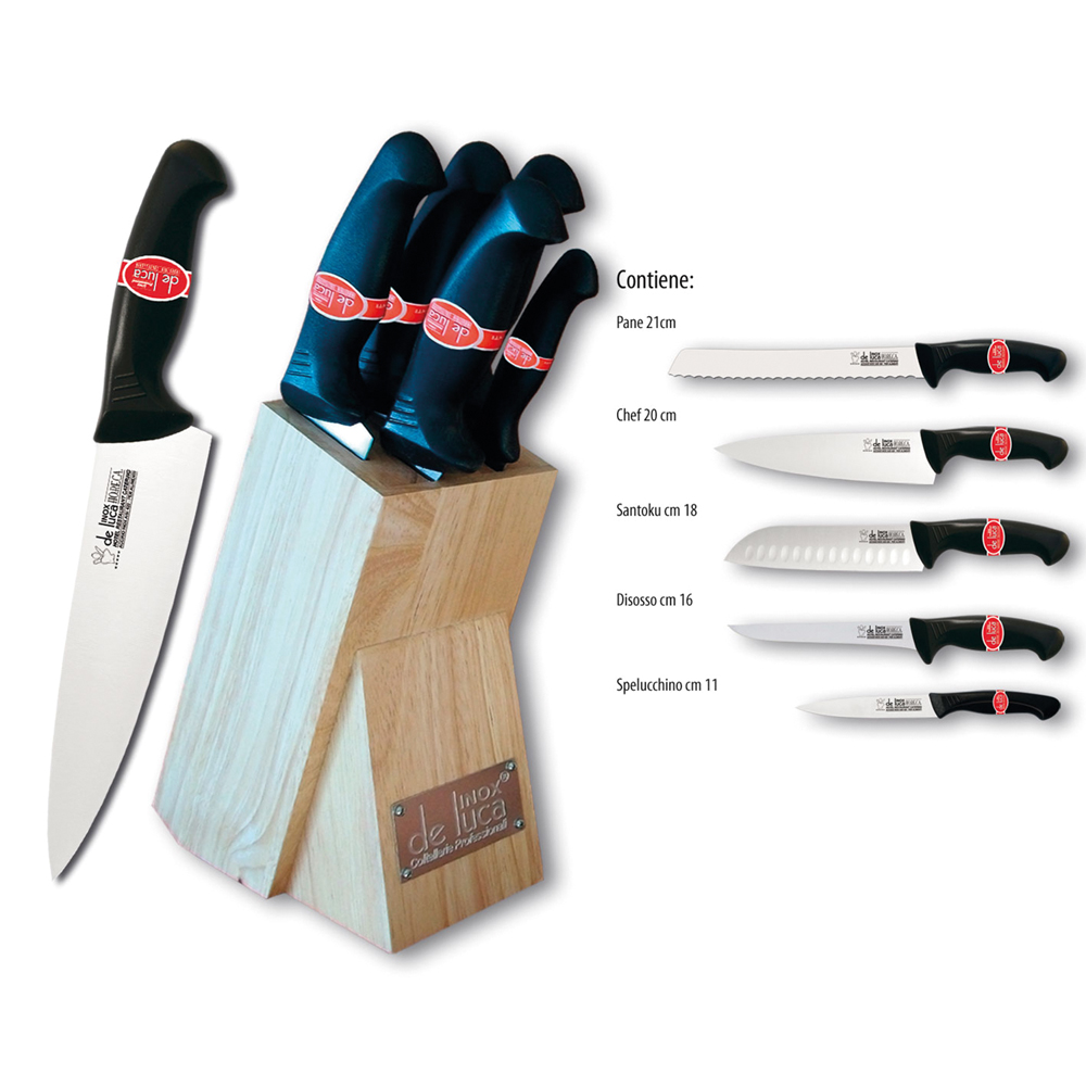 Coltello cucina linea ‘horeca’ in ceppo massello 5 pezzi De luca
