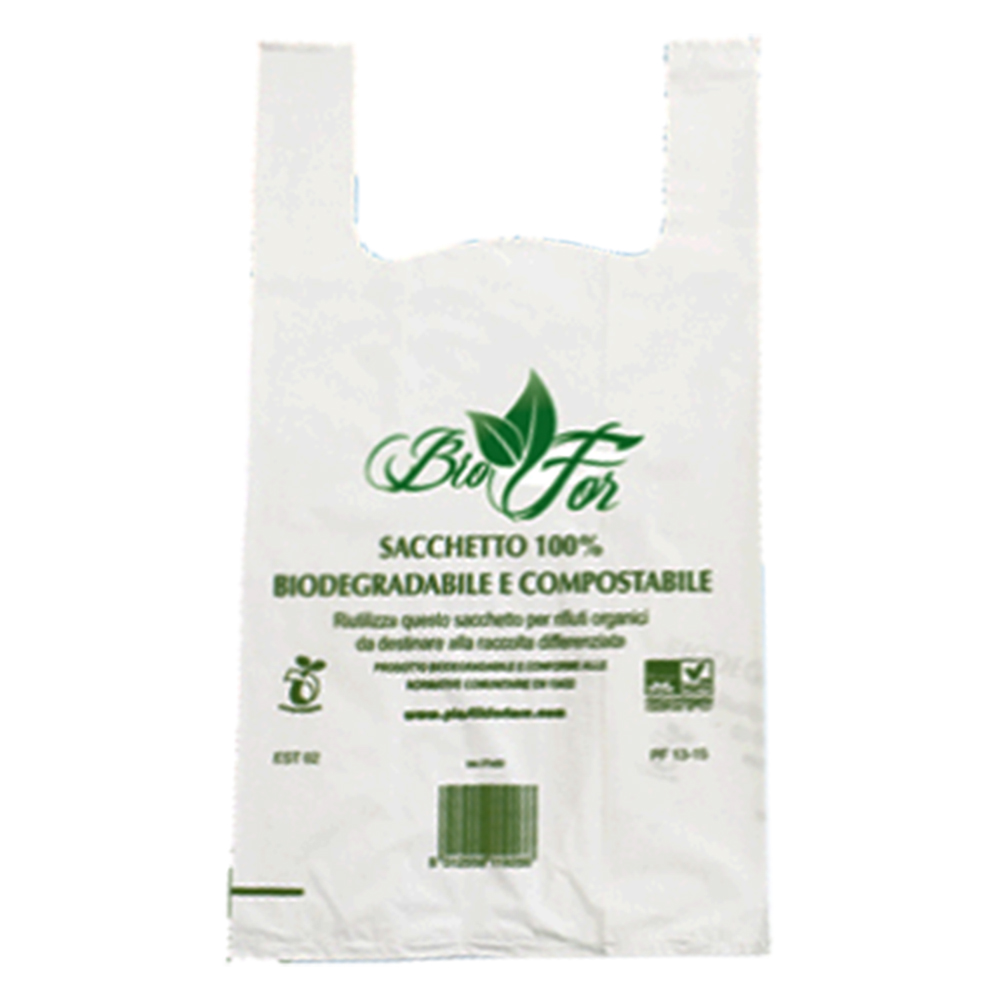 Buste shopper compostabili maxi gr.12,5 – 30+20×60 cf.500 pz Senza marca