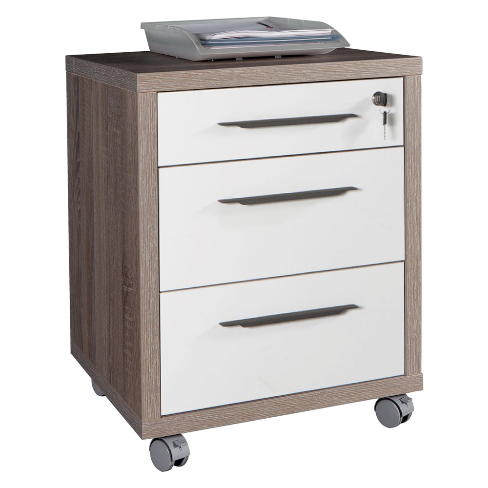 Cassettiera ufficio 3 cassetti linea ‘disegno’ cm. 45 x 48 x h.63 – cemento/bianco Composad