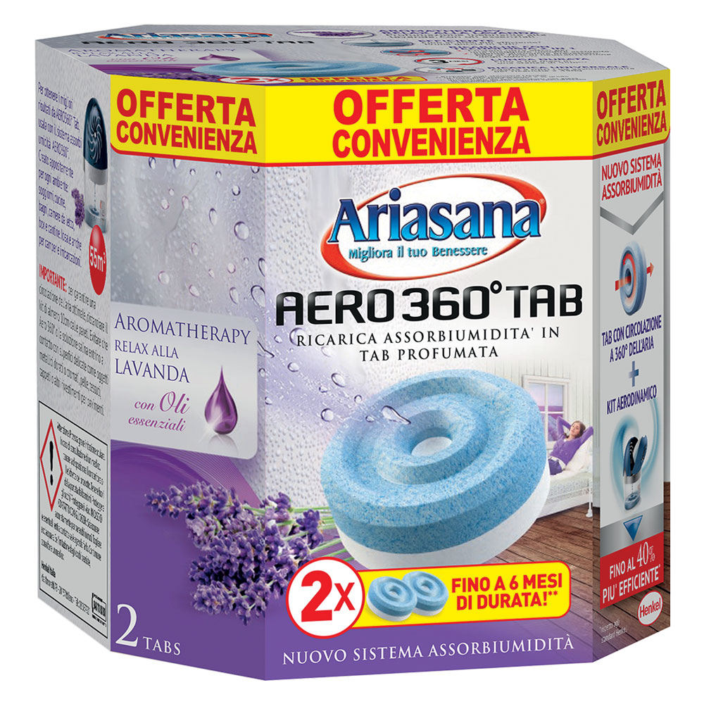 Ricarica assorbiumidita’ ‘ariasana aero 360° bipac bipack (2 x gr.450) inodore Ariasana
