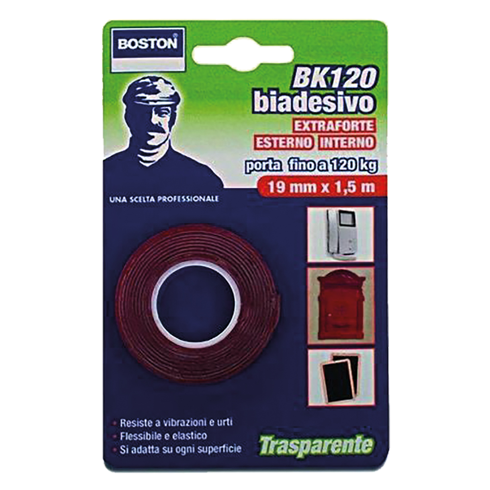Nastro biadesivo extra forte invisibile mm. 19 x 1,5 mt Boston