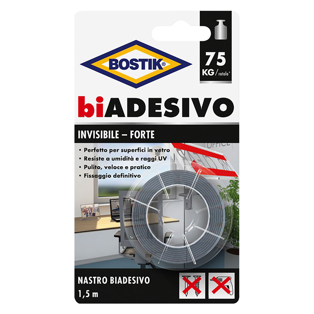 Nastro biadesivo in schiuma invisibile mm. 19 x 1,5 mt Bostik
