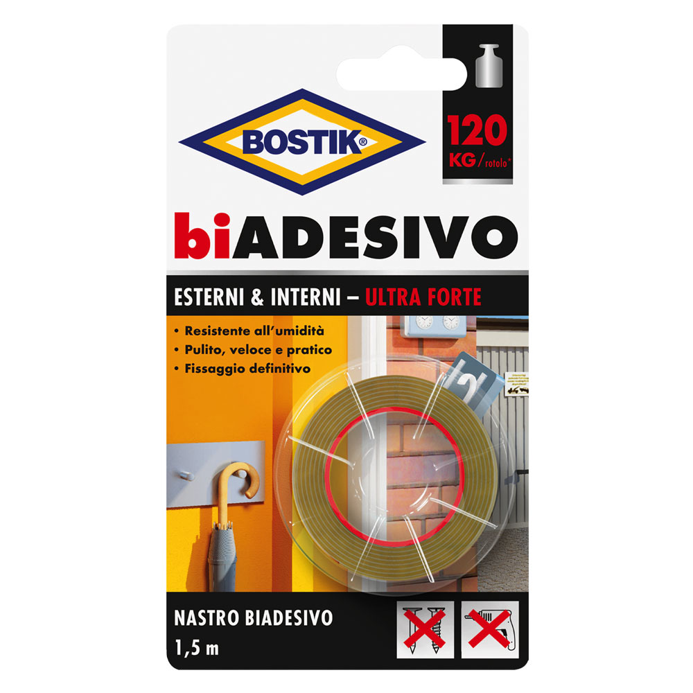 Nastro biadesivo in schiuma per esterni/interni mm. 19 x 1,5 mt Bostik