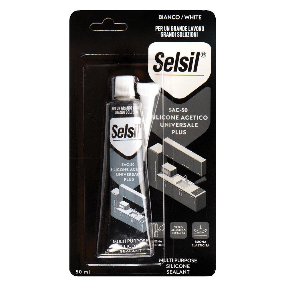 Silicone acetico universale ‘sac 100’ bianco ml 50 – (ral 9010) tubetto Selsil