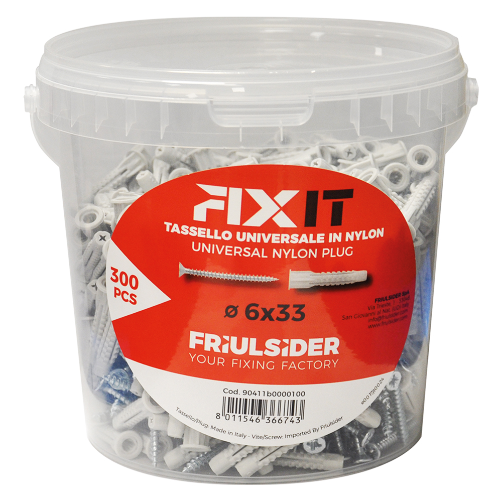 Tassello nylon ‘fixit’ Ø 6 x 33 mm tsp 4 x 40 mm 300 pz Friulsider