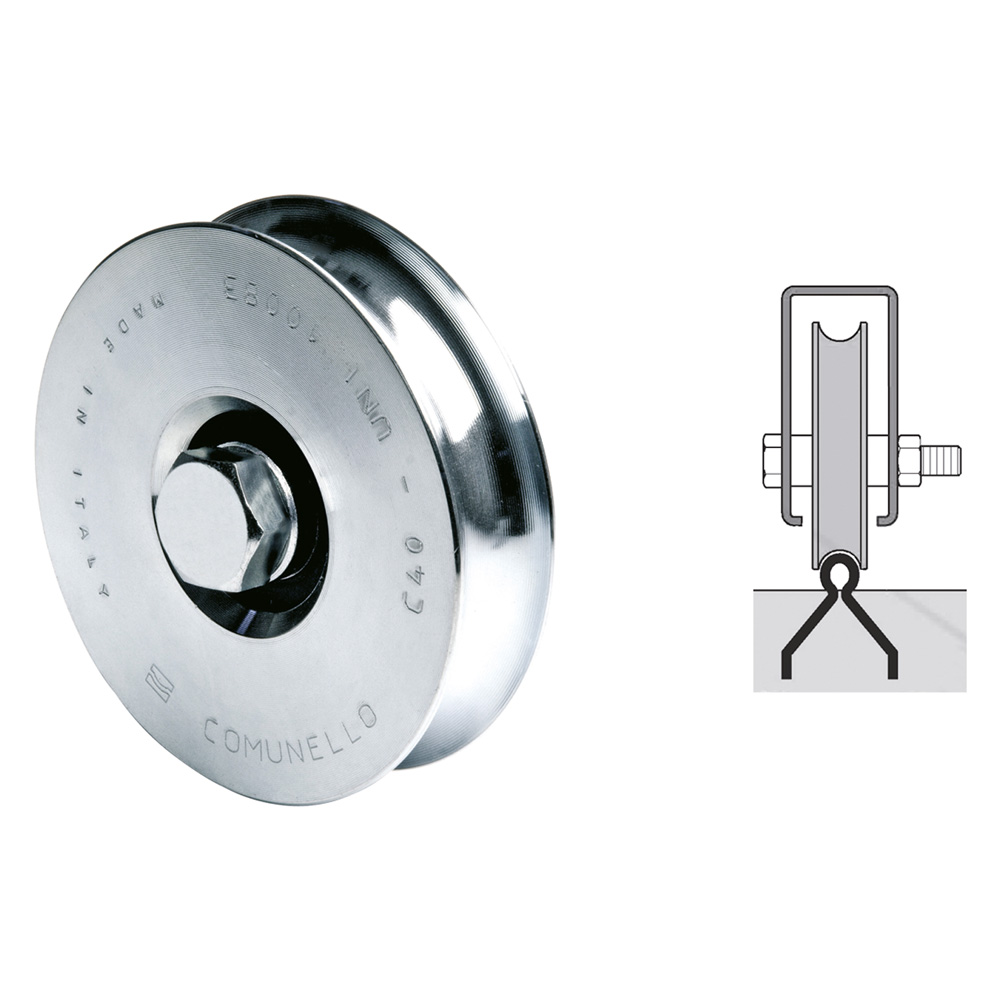 Ruota per cancelli gola a ‘u’    ø 80 1 cuscinetto 310 (80s) h.gola 9,5 mm Comunello