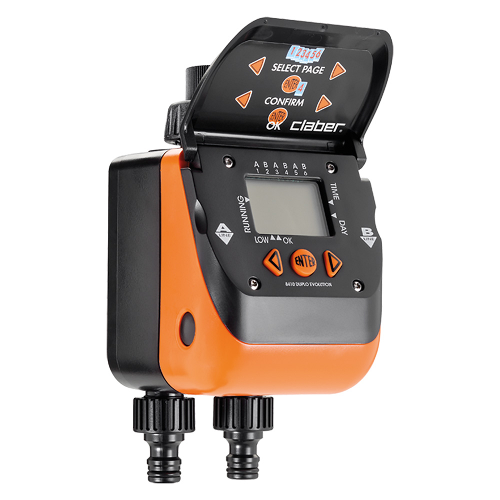Centralina per irrigazione da rubinetto ‘aquauno duplo evolution art. 8410 – 3 programmi per linea Claber