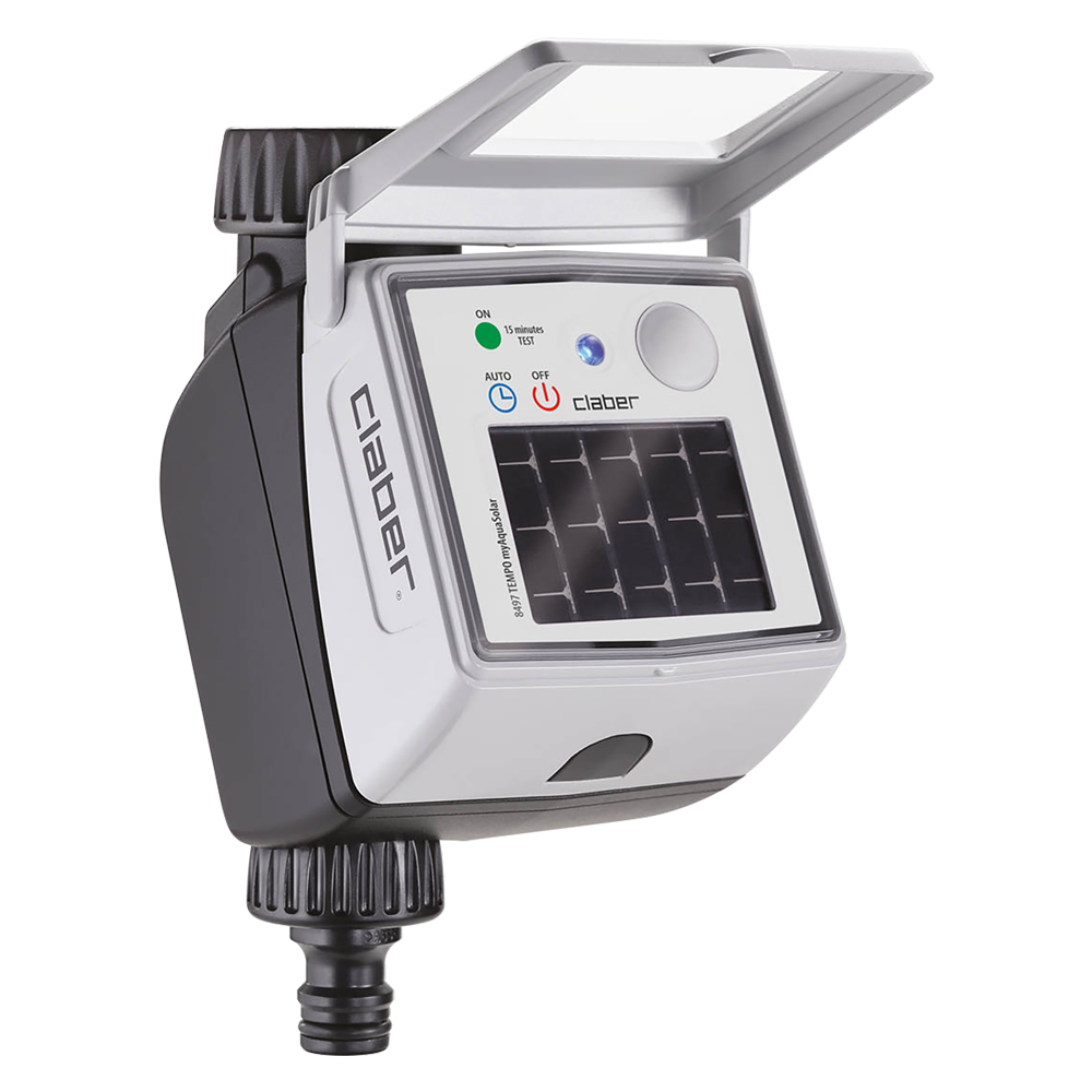 Centralina per irrigazione da rubinetto ‘tempo myacquasolar’ art. 8497 – 2 programmi al giorno Claber