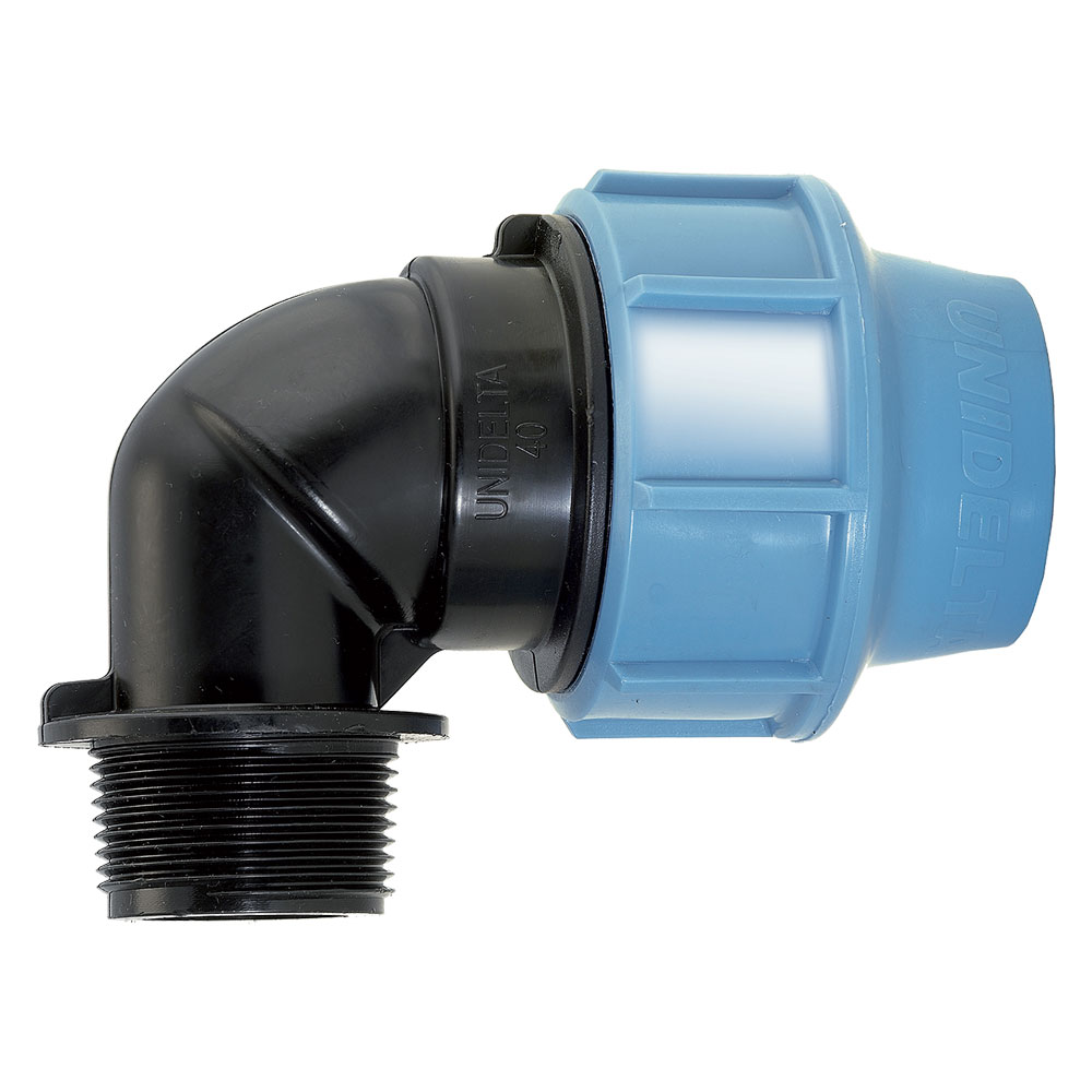 Gomito a 90° con derivazione maschio Ø 16 x 1/2 Unidelta