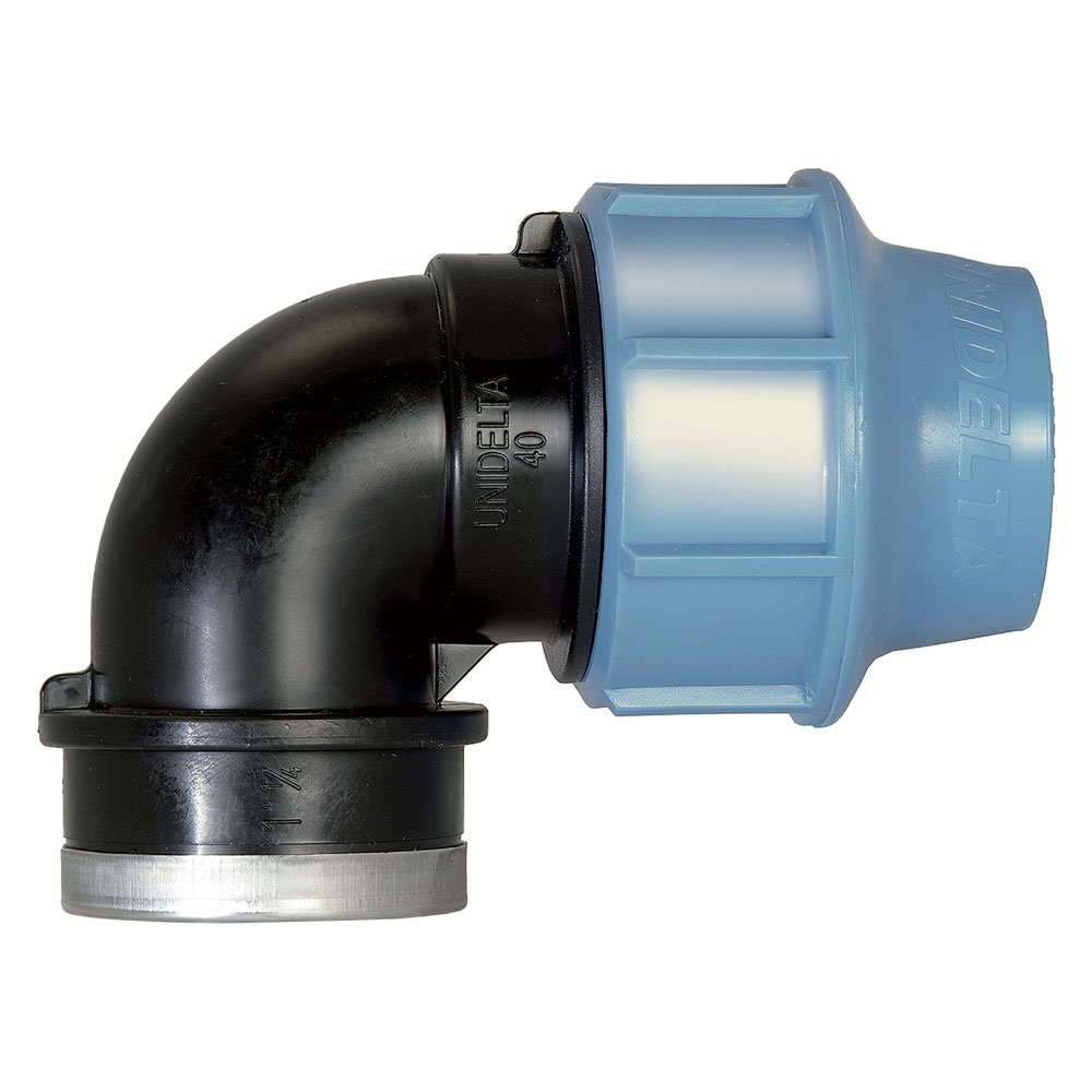 Gomito a 90° con derivazione femmina Ø 16 x 1/2 Unidelta