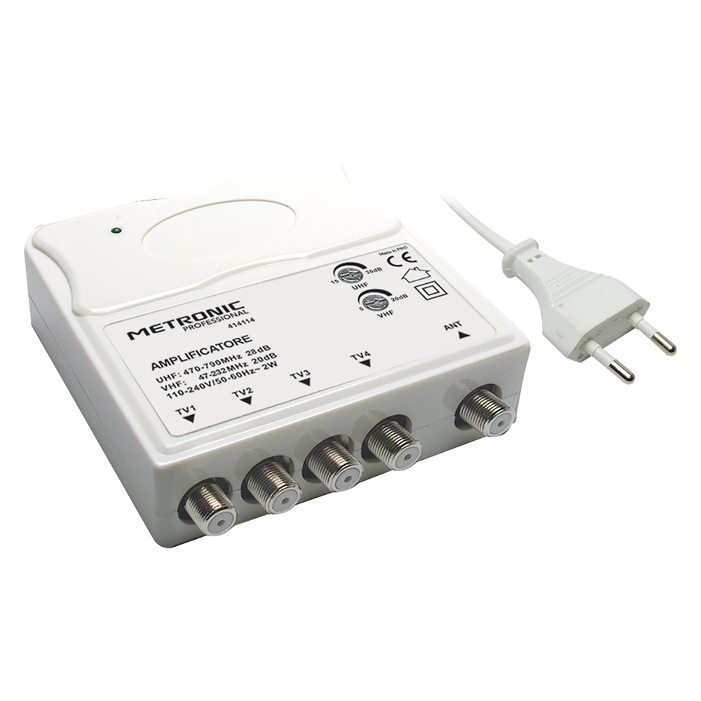 Amplificatore interno 1 in/4 out 1 ingresso uhf/vhf – 4 uscite tv Metronic