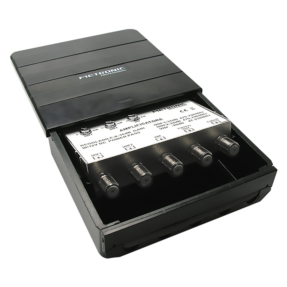 Amplificatore esterno – digitale terrestre 3 in/2  3 ingres. uhf/uhf/vhf – 2 uscite tv Metronic
