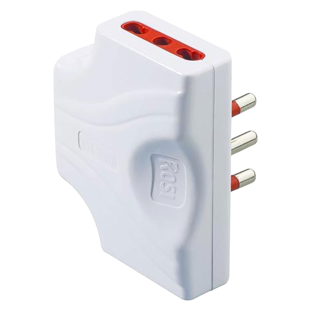Adattatore ultrapiatto triplo serie ‘emilia extra piatta’ presa 2p+t 10/16a – spina 2p+t 16a / bianco Rosi