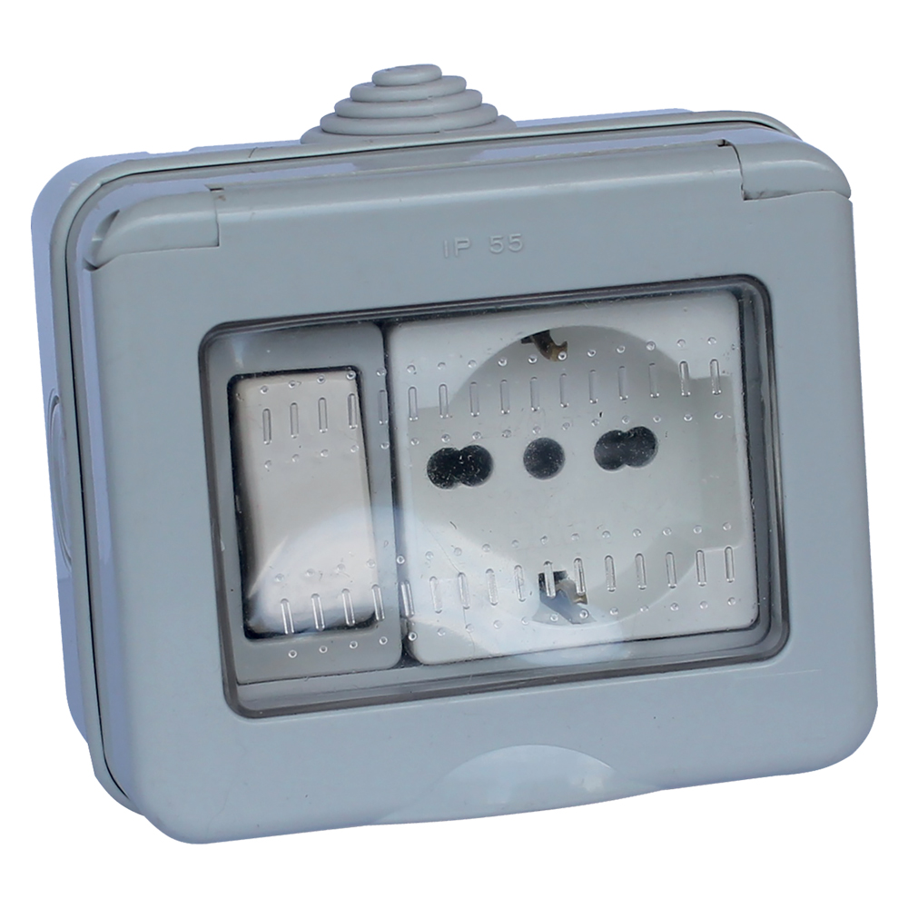 Contenitore esterno interruttore + presa / schuko 1 deviatore + 1 presa bivalente 10/16a / schuko Faeg