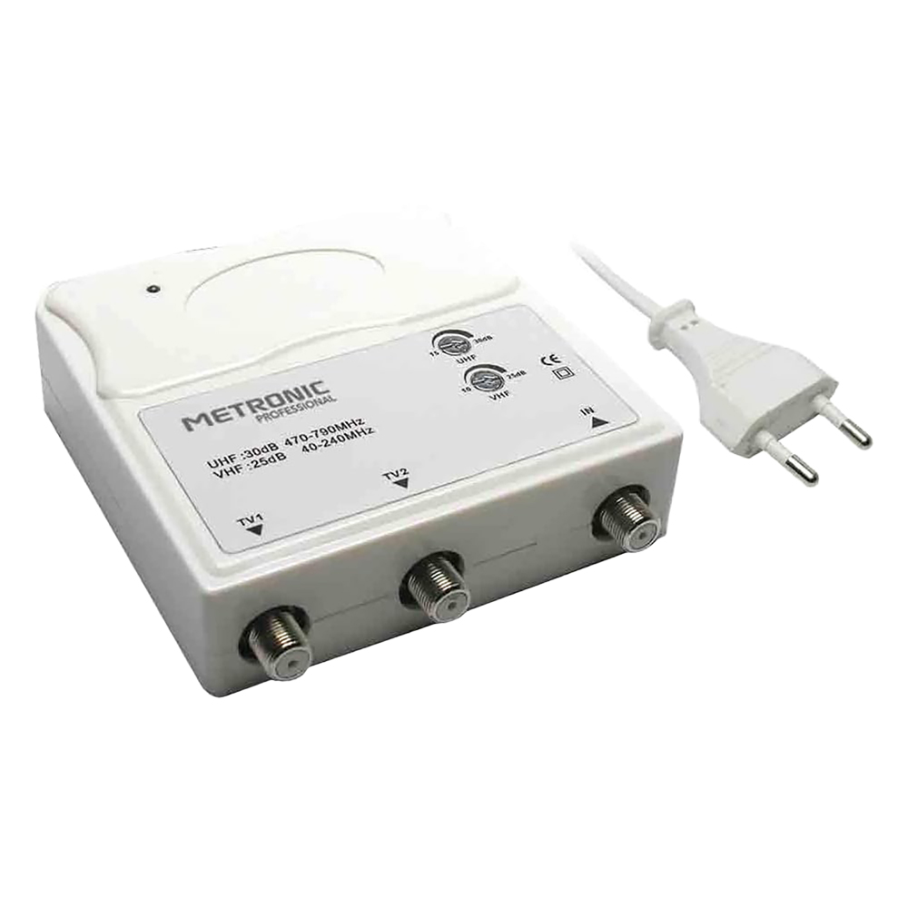 Amplificatore interno 1 in/2 out 1 ingresso uhf/vhf – 2 uscite tv Metronic