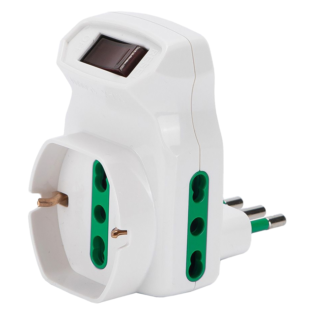 Adattatore triplo con protezione sovraccarico spina 2p+t10a – bianco – art.87317 Fanton