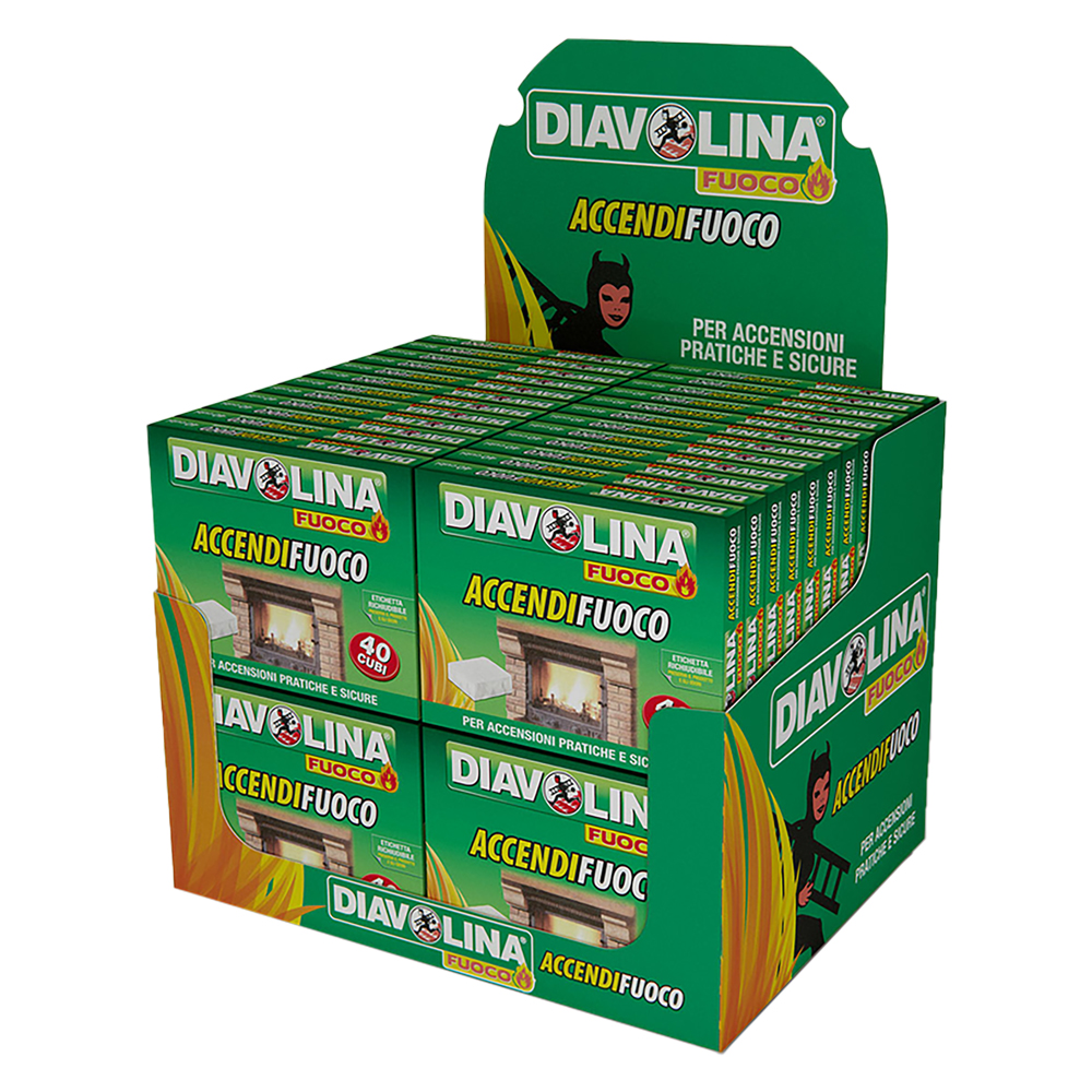 Espositore diavolina accendifuoco 40 cubi da banco 48 cf. cm.37 x 29 x h.29,5 Diavolina