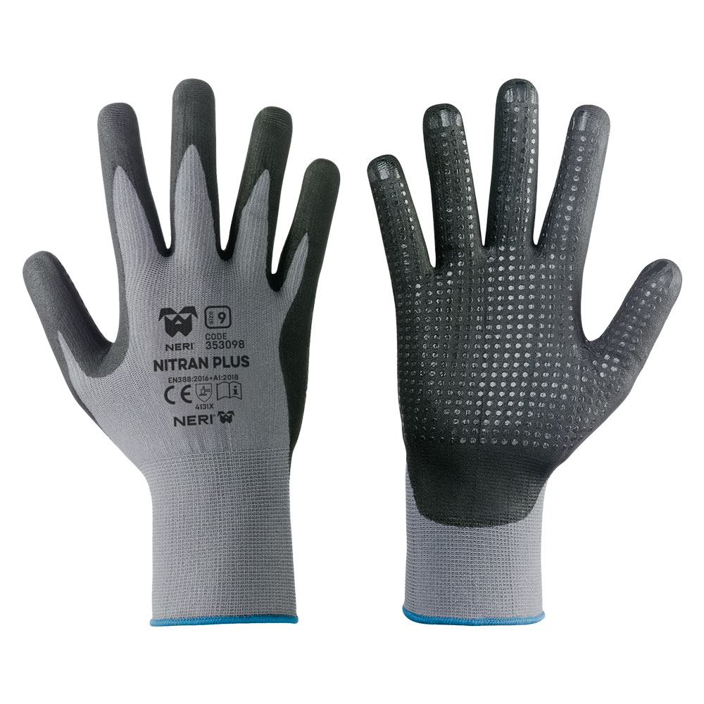 Guanti nylon / nitrile ‘nitran plus’ tg. 8 Neri