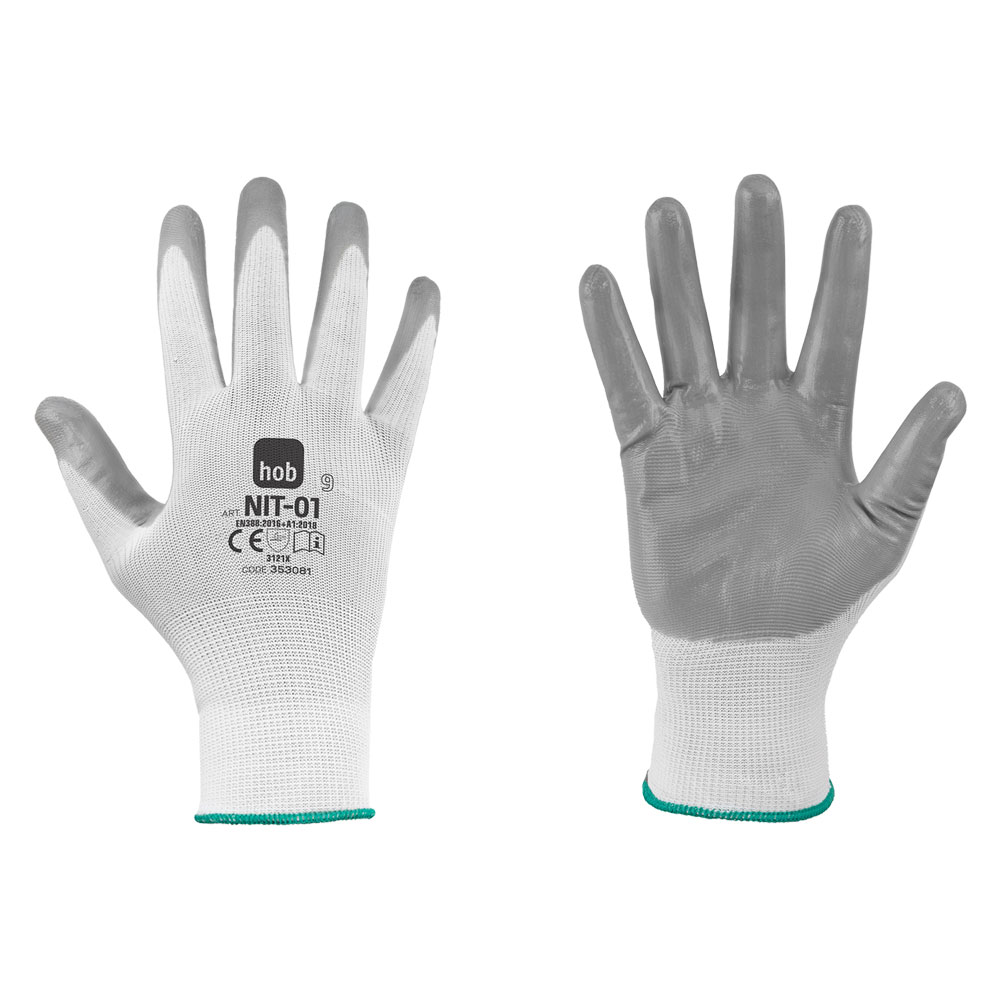 Guanti nitrile/poliestere ‘nit-01 hob special’ tg. 10 – colore bianco/grigio Neri