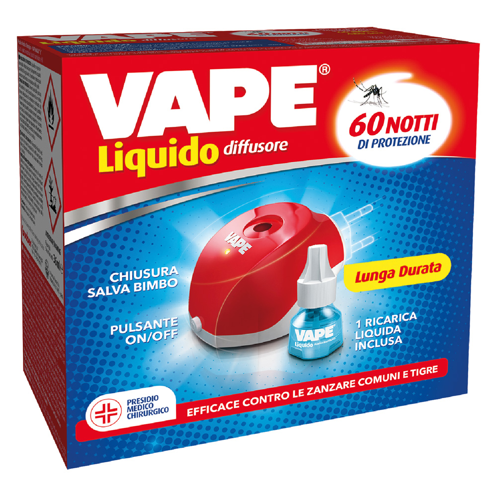 Antizanzare elettrico ad emanazione ‘liquida’ con 1 ricarica liquida 60 notti Vape