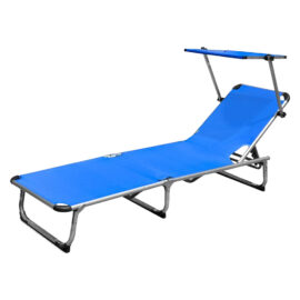 Lettino spiaggia con parasole cm 187 x 60 x h 30 - telo blu Senza marca