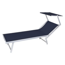 Lettino spiaggia con parasole cm 189 x 61 x h 38 - telo blu navy Senza marca