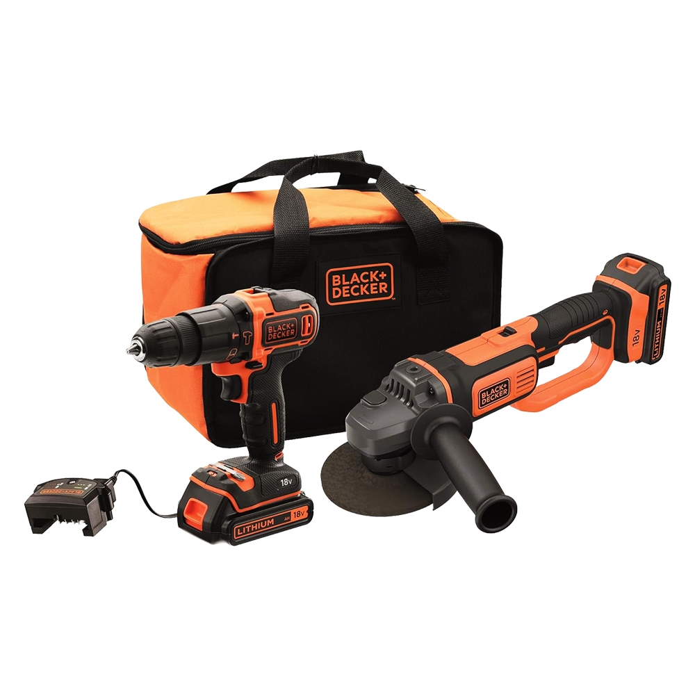 Trapano avvitatore a batteria con percussione + smerigliatrice in set ‘bck24d2s-qw’  18v – 2 ah litio Black decker