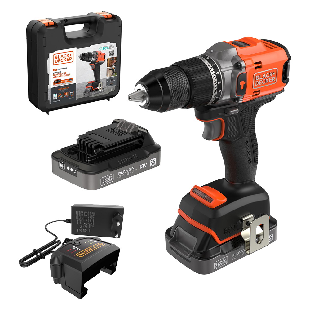 Trapano avvitatore a batteria con percussione ‘bld683d2xk-qw’ 18v – 2,0 ah litio Black decker