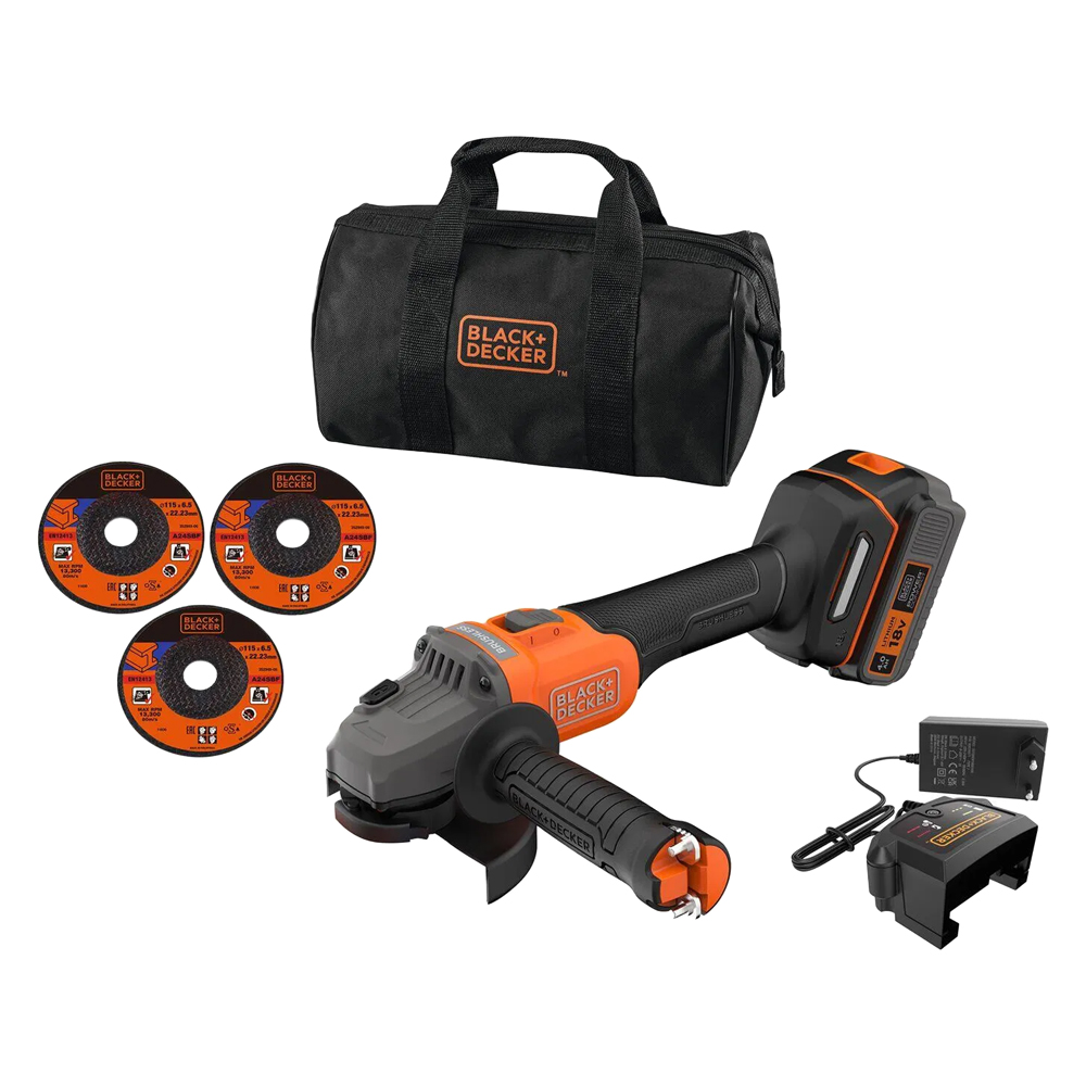 Smerigliatrice angolare a batteria ‘bcg6l8f1s-qw’ 18v 4 ah litio – 115 mm Black decker