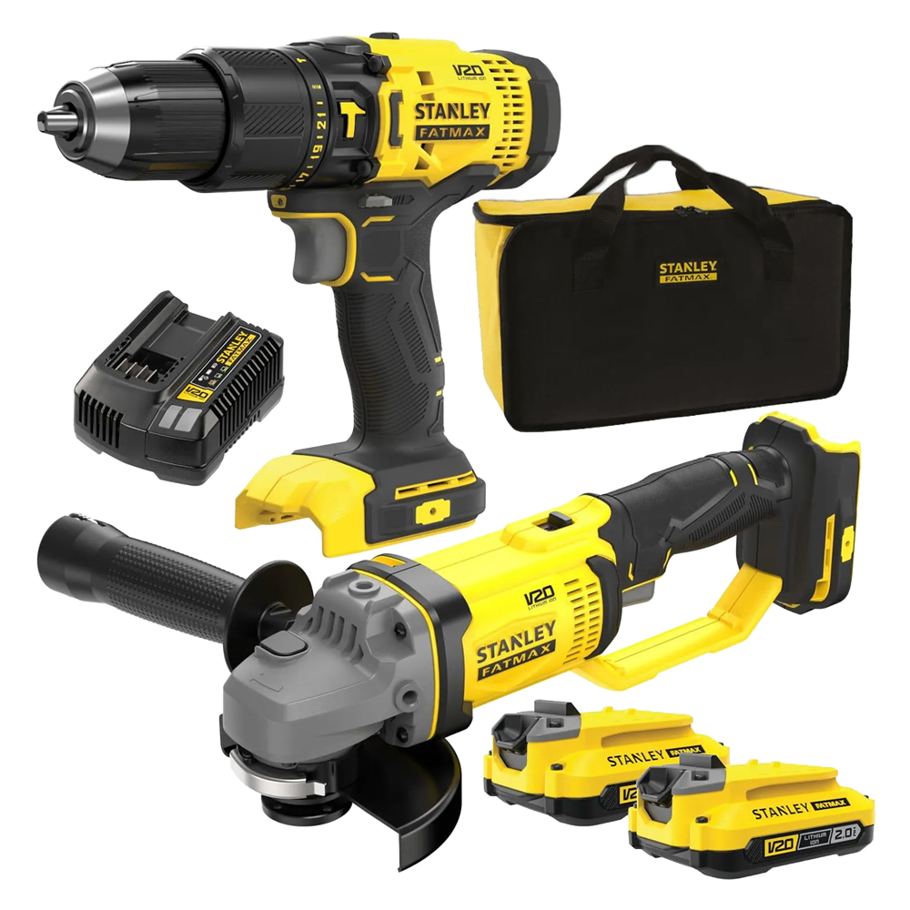 Trapano+smerigliatrice a batteria ‘sfmck471d2s-qw’ kit 2 pezzi Stanleyfatmax