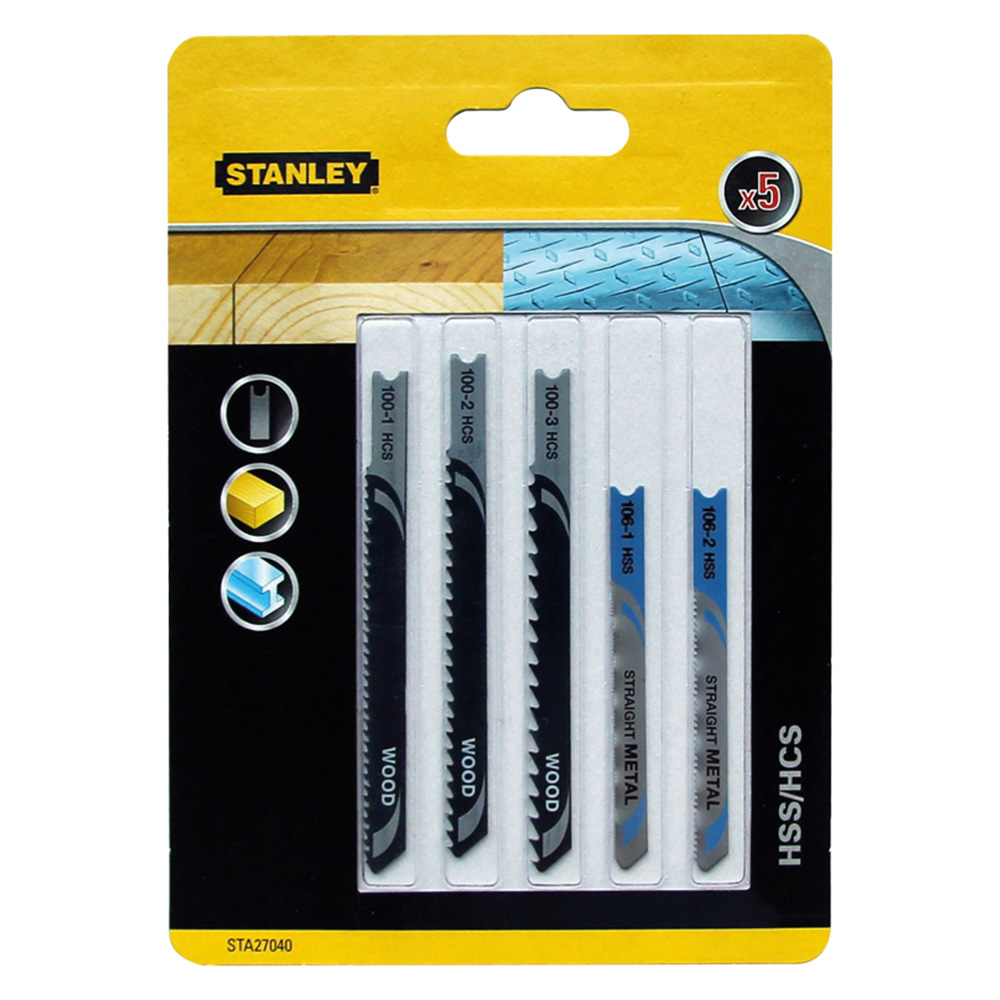 Lama per seghetto alternativo set misto hcs (3 pz) + hss (2 pz) – blister Stanley