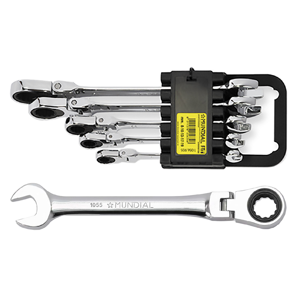 Serie chiavi combinate a cricchetto snodate 5 pezzi Mundial