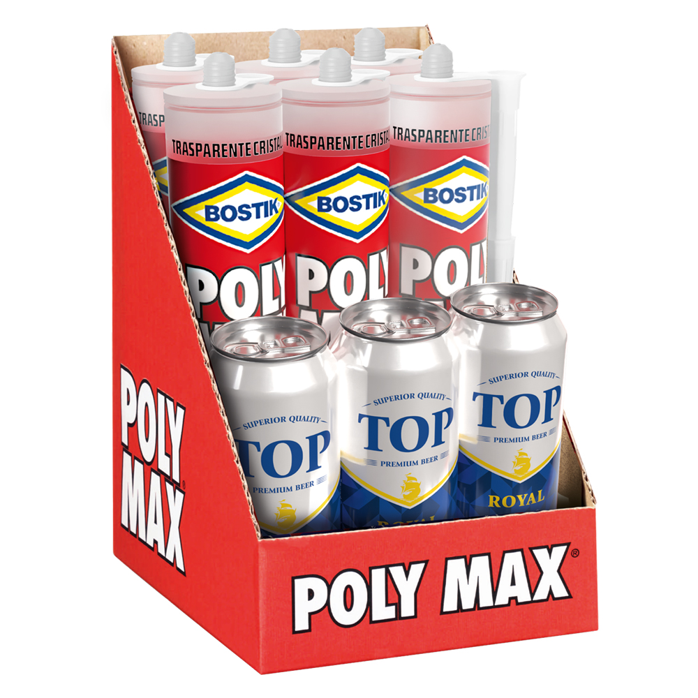 Espositore adesivo sigillante universale ‘poly max’ original express 6 pz da gr 500 con 3 birre da 500 ml omaggio Bostik