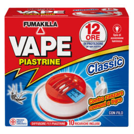 Antizanzare elettrico ad emanazione 'piastrine' con 10 piastrine da 12 ore ciascuna Vape