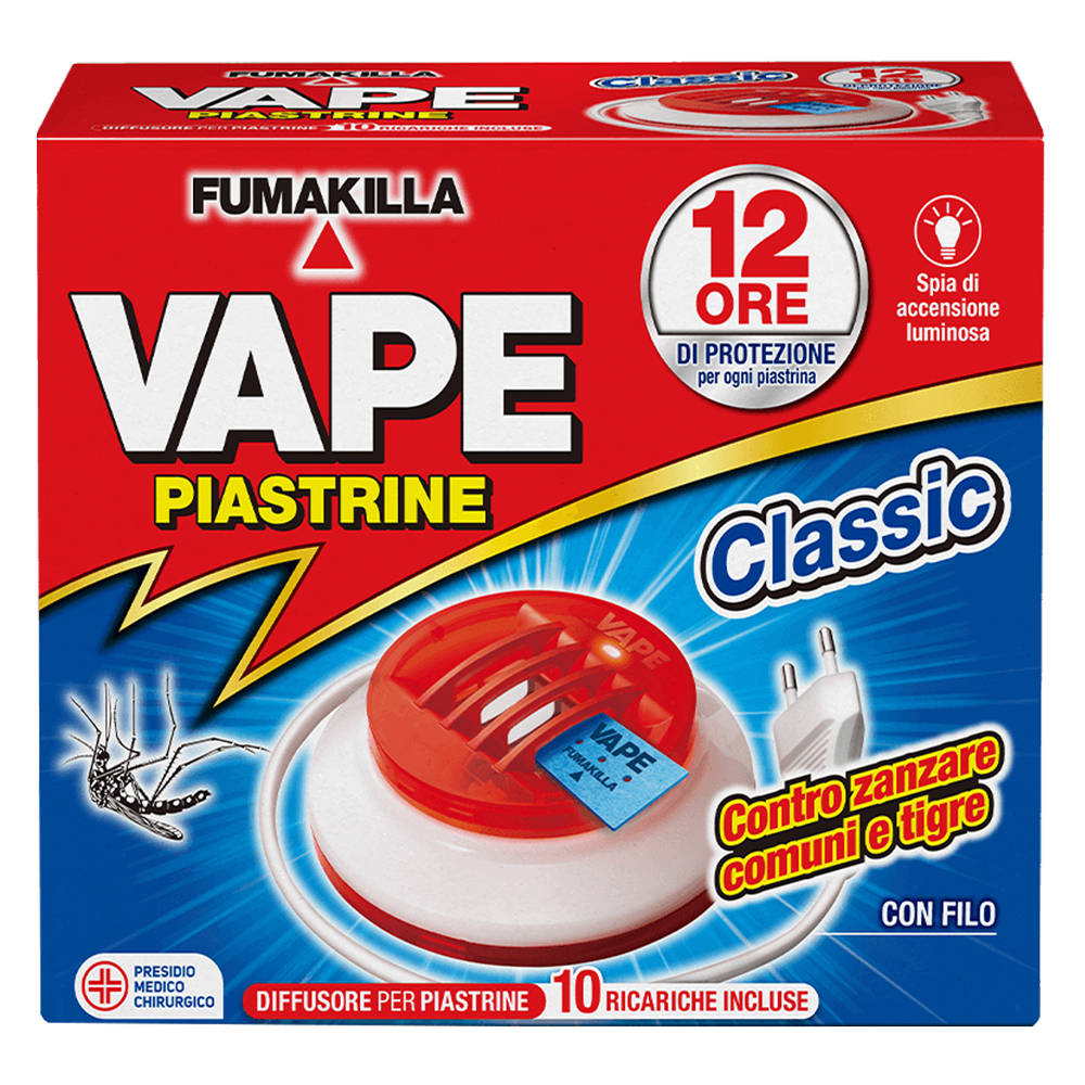 Antizanzare elettrico ad emanazione ‘piastrine’ con 10 piastrine da 12 ore ciascuna Vape