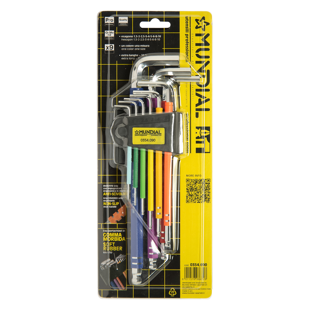Chiavi esagonali plastificate extra lunghe in serie (1,5-10) 9 pezzi Mundial