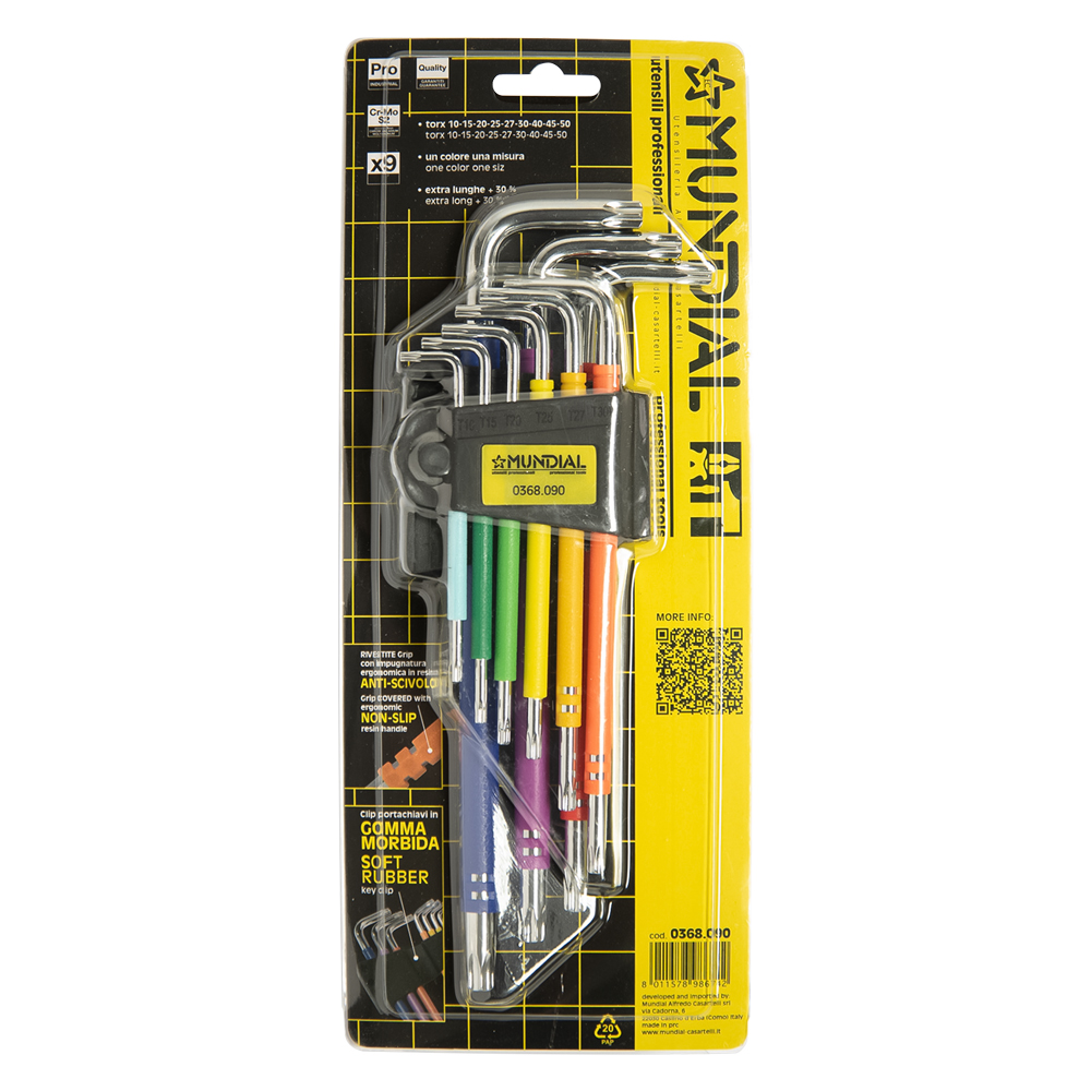 Chiavi torx plastificate extra lunghe in serie (t10-t50) 9 pezzi Mundial
