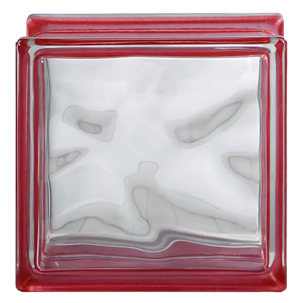 Mattone in vetrocamera ondulato cm 19 x 19 x 8 – rosso Uniko