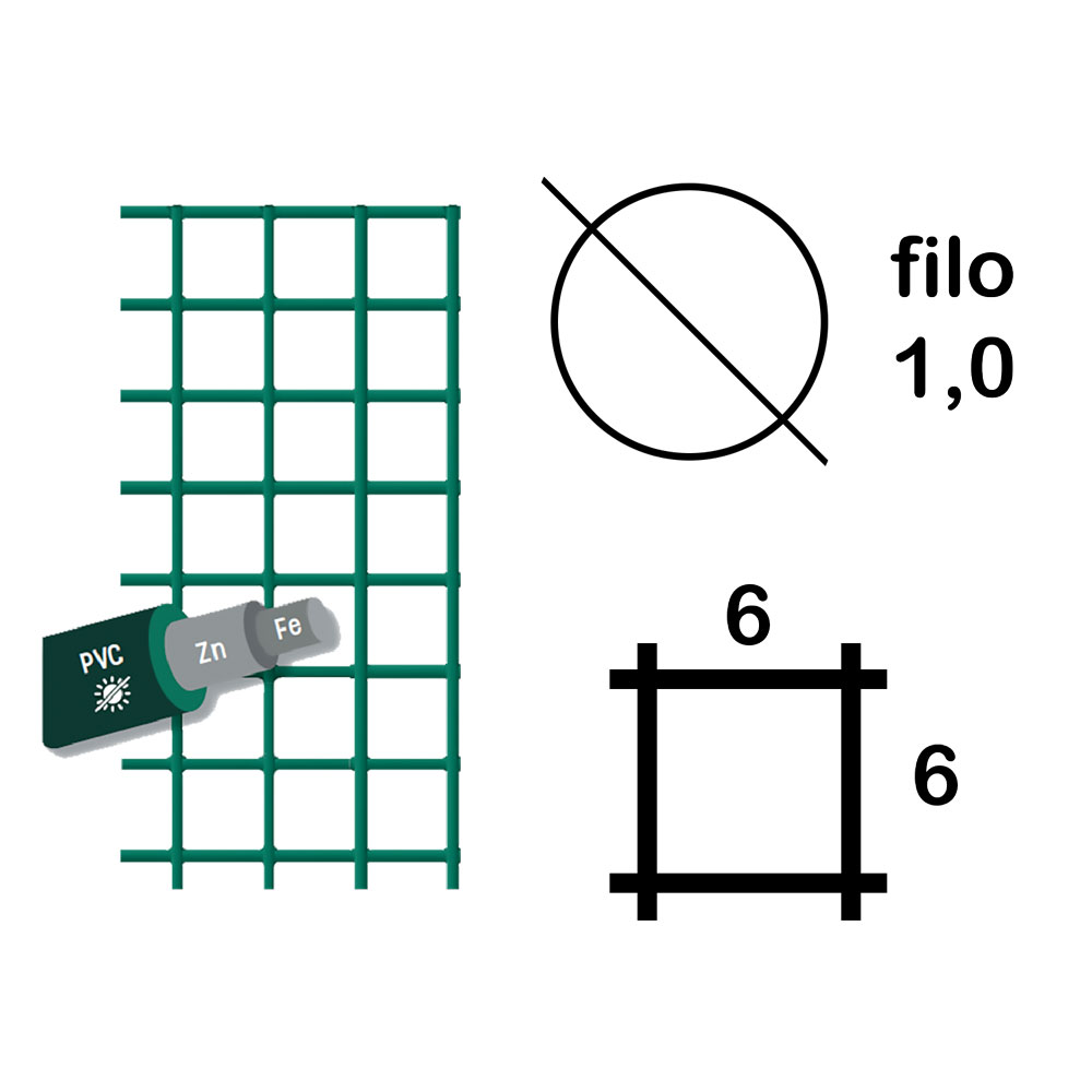 Rete elettrosaldata plastificata h 60 cm –  6 x  6 mm – f.1,0 Sidex
