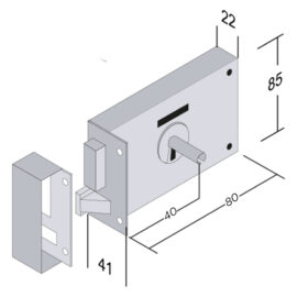 Serratura portoncino da applicare art. 175 e 40 - scatola mm   80 dx Bonaiti