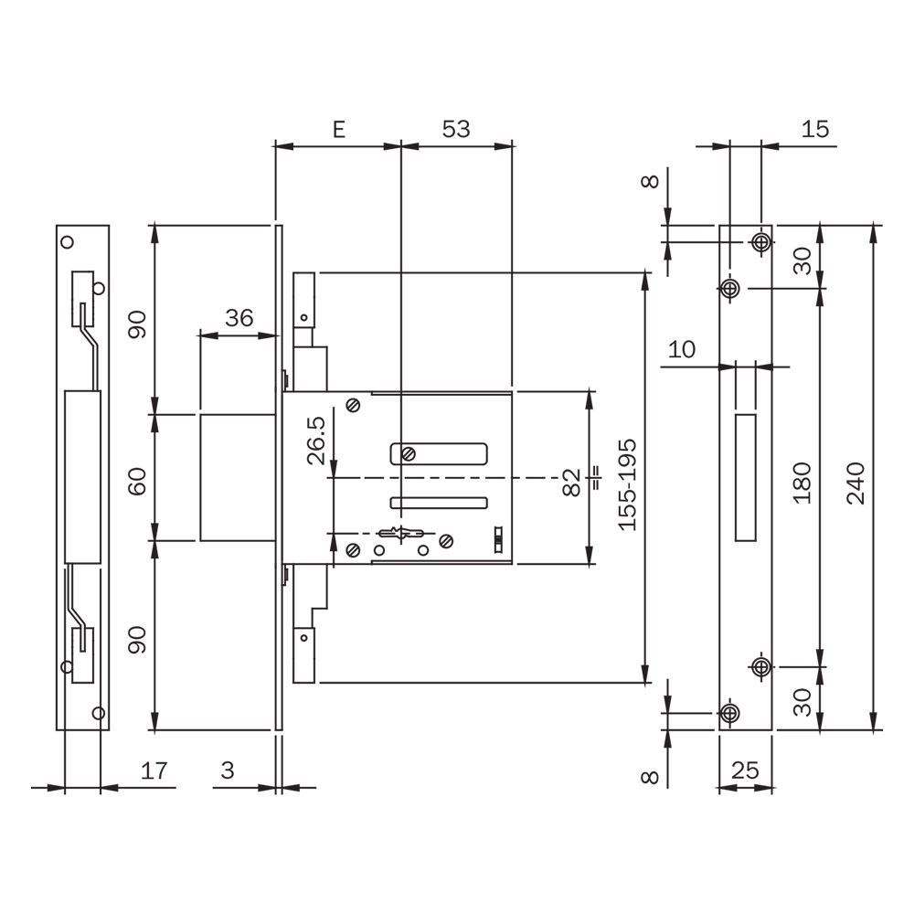 Serratura a doppia mappa da infilare per fascia art. 663 e 70 – scatola mm 123 x  82 Iseo