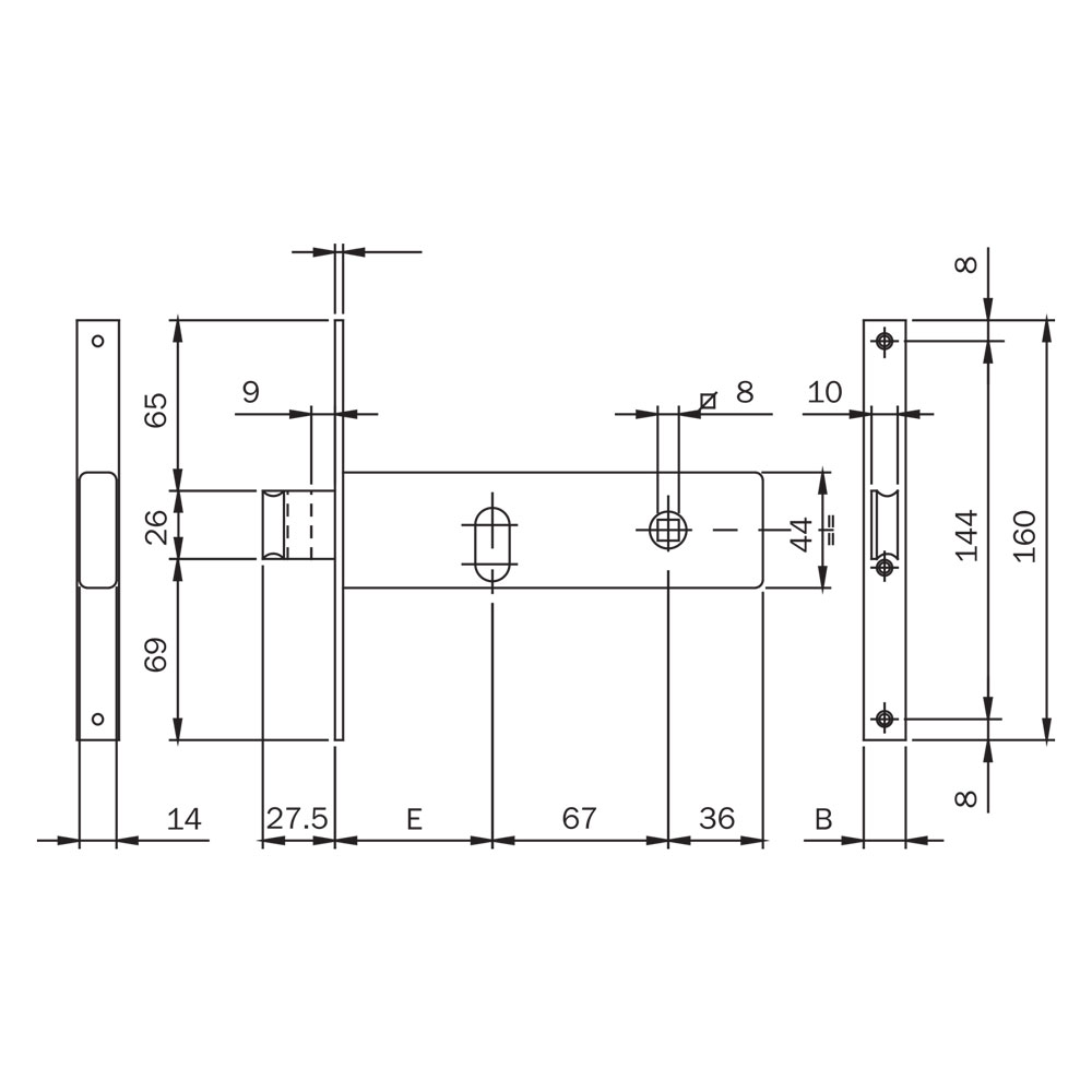 Serratura da infilare art.  704 1 mand. 154 x 44 x 3 – e 60 – fr.20 Iseo