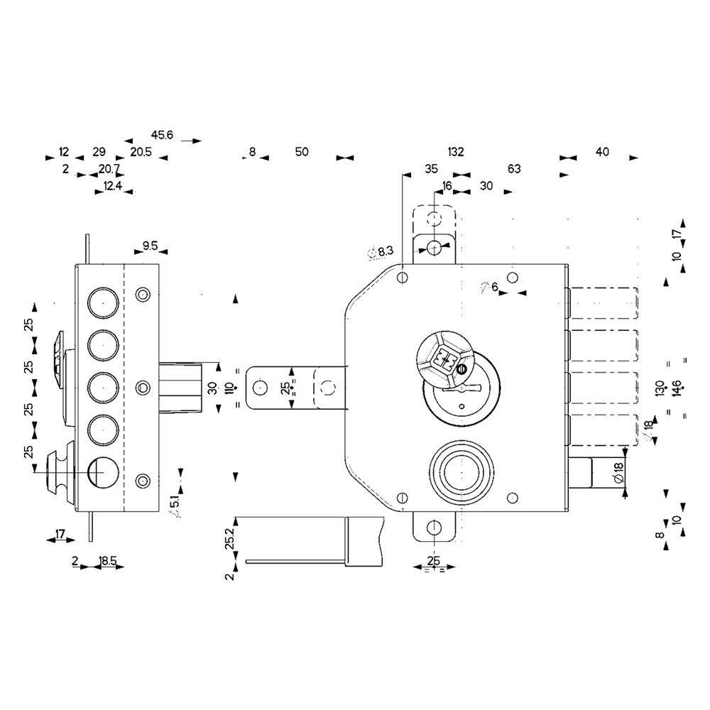 Serratura triplice art. 530 dx   e 63 – mm 132 x  146 Mottura