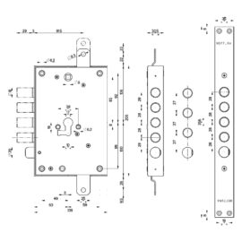 Serratura da applicare triplice per porte blindate art. 85.571 sx e 63 - mm 206 x  136 Mottura