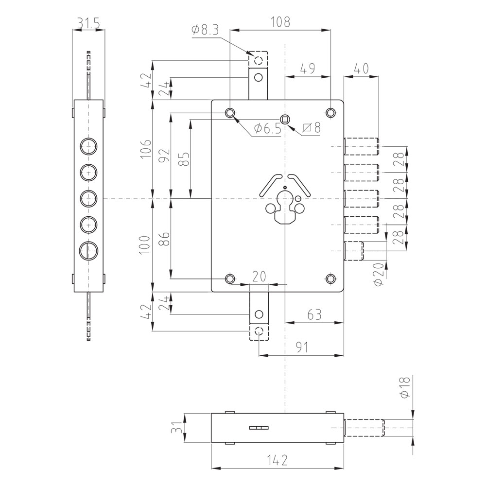 Serratura triplice da applicare art. 42 art.42.7 – sx e 70 mm 152 x 206 Dierre