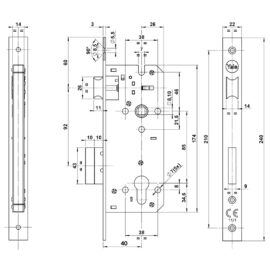 Serratura da infilare per porta legno art. y52x e40 b.quadro -controp.ottone lucido Yale