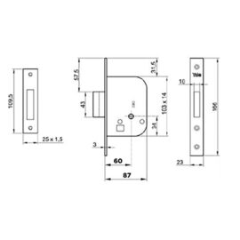 Serratura da infilare per porta legno '563' e60 - bordo quadro / 2 mandate Yale